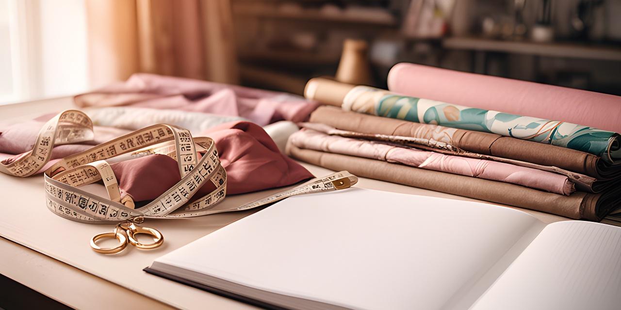 Mesa de sastrería con cinta métrica, telas y cuaderno de medidas en un taller elegante